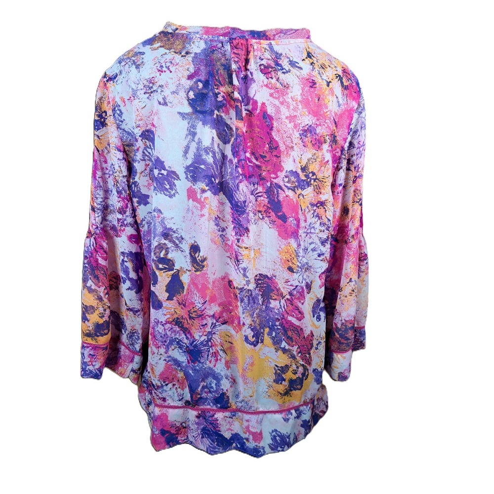 Nine West Vintage‎ America Pink Purple Floral Pintuck 3/4 Sleeve Blouse Small